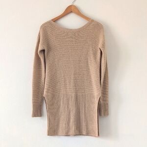 Neimen Marcus Cashmere Tan Camel Crewneck Tunic Textured Sweater Sz M